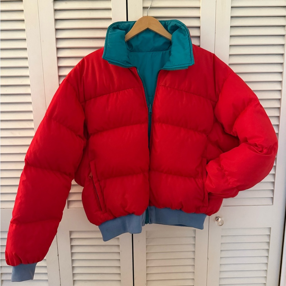 Vintage XL Columbia Reversible Down Puffer Jacket